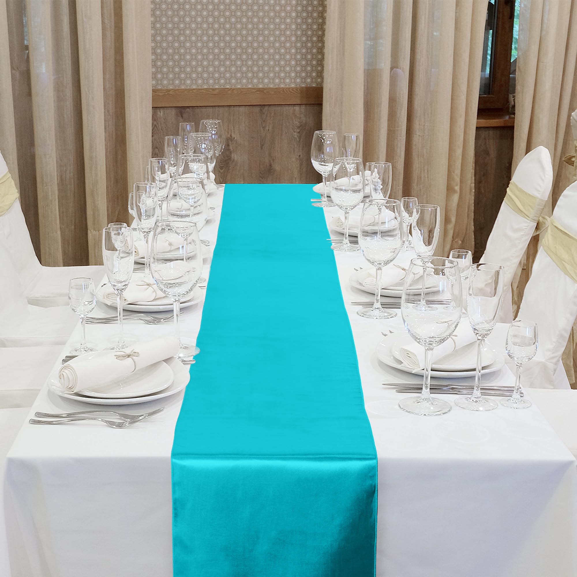 Aneco 4 Pack Satin Table Runner 12 X 108 Inch Teal Long Bright Silk And Smooth Fabric Party Table Runner For Wedding Banquet Par